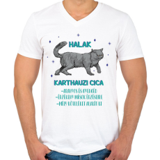 PRINTFASHION Halak - Karthauzi cica - Férfi V-nyakú póló - Fehér
