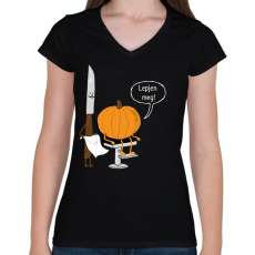 PRINTFASHION Halloween barber - Női V-nyakú póló - Fekete