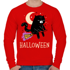 PRINTFASHION Halloween cat - Férfi pulóver - Piros