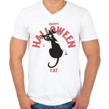 PRINTFASHION Halloween cat - Férfi V-nyakú póló - Fehér férfi póló
