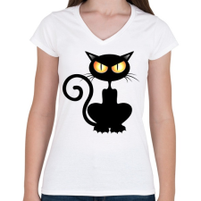 PRINTFASHION Halloween cat - Női V-nyakú póló - Fehér női póló