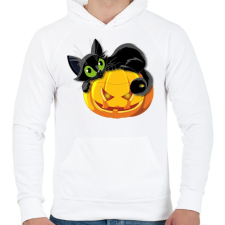 PRINTFASHION Halloween cica - Férfi kapucnis pulóver - Fehér férfi pulóver, kardigán