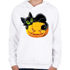 PRINTFASHION Halloween cica - Gyerek kapucnis pulóver - Fehér gyerek pulóver, kardigán