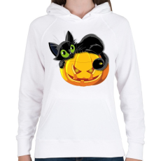 PRINTFASHION Halloween cica - Női kapucnis pulóver - Fehér