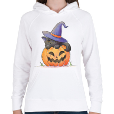 PRINTFASHION Halloween cica - Női kapucnis pulóver - Fehér