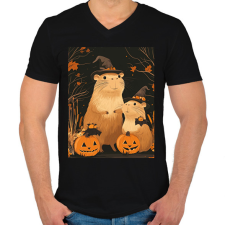 PRINTFASHION Halloween-i Capybara Család - Férfi V-nyakú póló - Fekete férfi póló