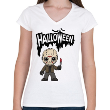 PRINTFASHION Halloween Jason Voorhees - Női V-nyakú póló - Fehér női póló