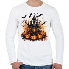 PRINTFASHION Halloween kastély - Férfi hosszú ujjú póló - Fehér férfi póló