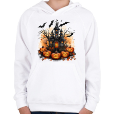 PRINTFASHION Halloween kastély - Gyerek kapucnis pulóver - Fehér
