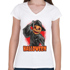 PRINTFASHION Halloween killer - Női V-nyakú póló - Fehér női póló