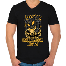 PRINTFASHION HALLOWEEN KITTY - Férfi V-nyakú póló - Fekete férfi póló