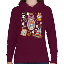 PRINTFASHION Halloween Labubu - Női kapucnis pulóver - Bordó női pulóver, kardigán