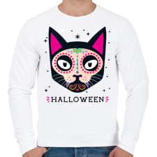 PRINTFASHION HALLOWEEN MACSKA - Férfi pulóver - Fehér férfi pulóver, kardigán