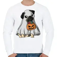 PRINTFASHION Halloween mops - Férfi pulóver - Fehér férfi pulóver, kardigán