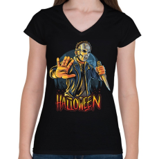 PRINTFASHION Halloween - Női V-nyakú póló - Fekete