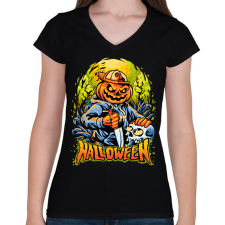 PRINTFASHION Halloween - Női V-nyakú póló - Fekete női póló