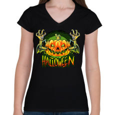 PRINTFASHION halloween - Női V-nyakú póló - Fekete