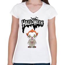 PRINTFASHION Halloween Pennywise - Női V-nyakú póló - Fehér női póló