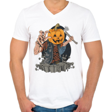 PRINTFASHION Halloween tök fej - Férfi V-nyakú póló - Fehér