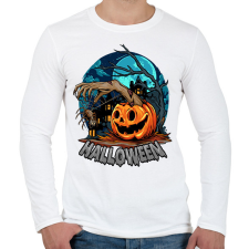 PRINTFASHION Halloween tökös minta - Férfi hosszú ujjú póló - Fehér férfi póló