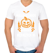 PRINTFASHION Halloweenkor bárhogy nézhetek ki - Férfi V-nyakú póló - Fehér férfi póló