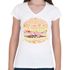 PRINTFASHION Hamburger - Női V-nyakú póló - Fehér