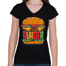 PRINTFASHION Hamburger - Női V-nyakú póló - Fekete női póló