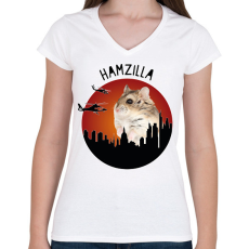 PRINTFASHION Hamzilla - Női V-nyakú póló - Fehér