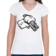PRINTFASHION Handgun - Női V-nyakú póló - Fehér női póló