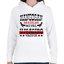 PRINTFASHION Hangosan beszélek - Női kapucnis pulóver - Fehér női pulóver, kardigán