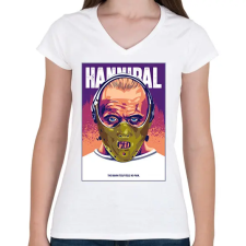 PRINTFASHION Hannibal - Női V-nyakú póló - Fehér női póló
