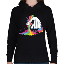 PRINTFASHION Hányó unikornis - Női kapucnis pulóver - Fekete női pulóver, kardigán