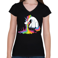 PRINTFASHION Hányó unikornis - Női V-nyakú póló - Fekete női póló