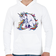 PRINTFASHION Hányós unikornis - Férfi kapucnis pulóver - Fehér férfi pulóver, kardigán