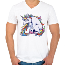 PRINTFASHION Hányós unikornis - Férfi V-nyakú póló - Fehér férfi póló
