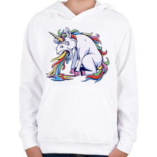 PRINTFASHION Hányós unikornis - Gyerek kapucnis pulóver - Fehér gyerek pulóver, kardigán