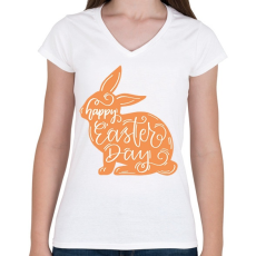 PRINTFASHION Happy Easter Day - Nyuszis minta - Női V-nyakú póló - Fehér
