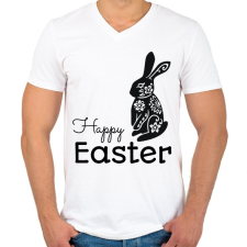 PRINTFASHION Happy Easter - Mintás nyúl - Férfi V-nyakú póló - Fehér férfi póló