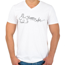 PRINTFASHION Happy Easter - Vonalas - Férfi V-nyakú póló - Fehér férfi póló