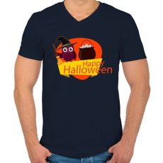 PRINTFASHION Happy Halloween Bagoly - Férfi V-nyakú póló - Sötétkék