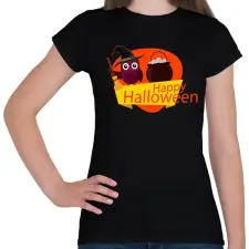 PRINTFASHION Happy Halloween Bagoly - Női póló - Fekete női póló