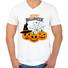 PRINTFASHION Happy Halloween - Férfi V-nyakú póló - Fehér férfi póló
