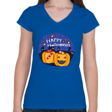 PRINTFASHION Happy Halloween Night - Női V-nyakú póló - Királykék