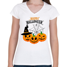 PRINTFASHION Happy Halloween - Női V-nyakú póló - Fehér női póló
