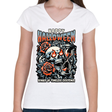 PRINTFASHION Happy Halloween - Női V-nyakú póló - Fehér