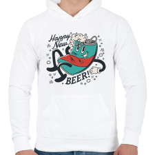 PRINTFASHION Happy New Beer - Férfi kapucnis pulóver - Fehér férfi pulóver, kardigán