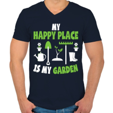 PRINTFASHION Happy place - Férfi V-nyakú póló - Sötétkék