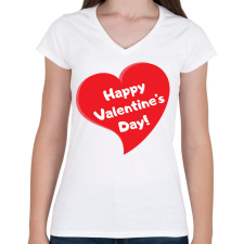 PRINTFASHION Happy Valentine's Day - Női V-nyakú póló - Fehér női póló