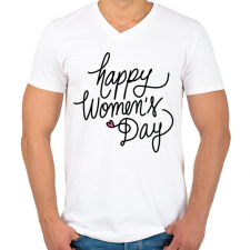 PRINTFASHION Happy Woman's Day - Férfi V-nyakú póló - Fehér férfi póló