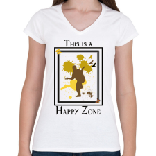 PRINTFASHION happy zone - Női V-nyakú póló - Fehér női póló